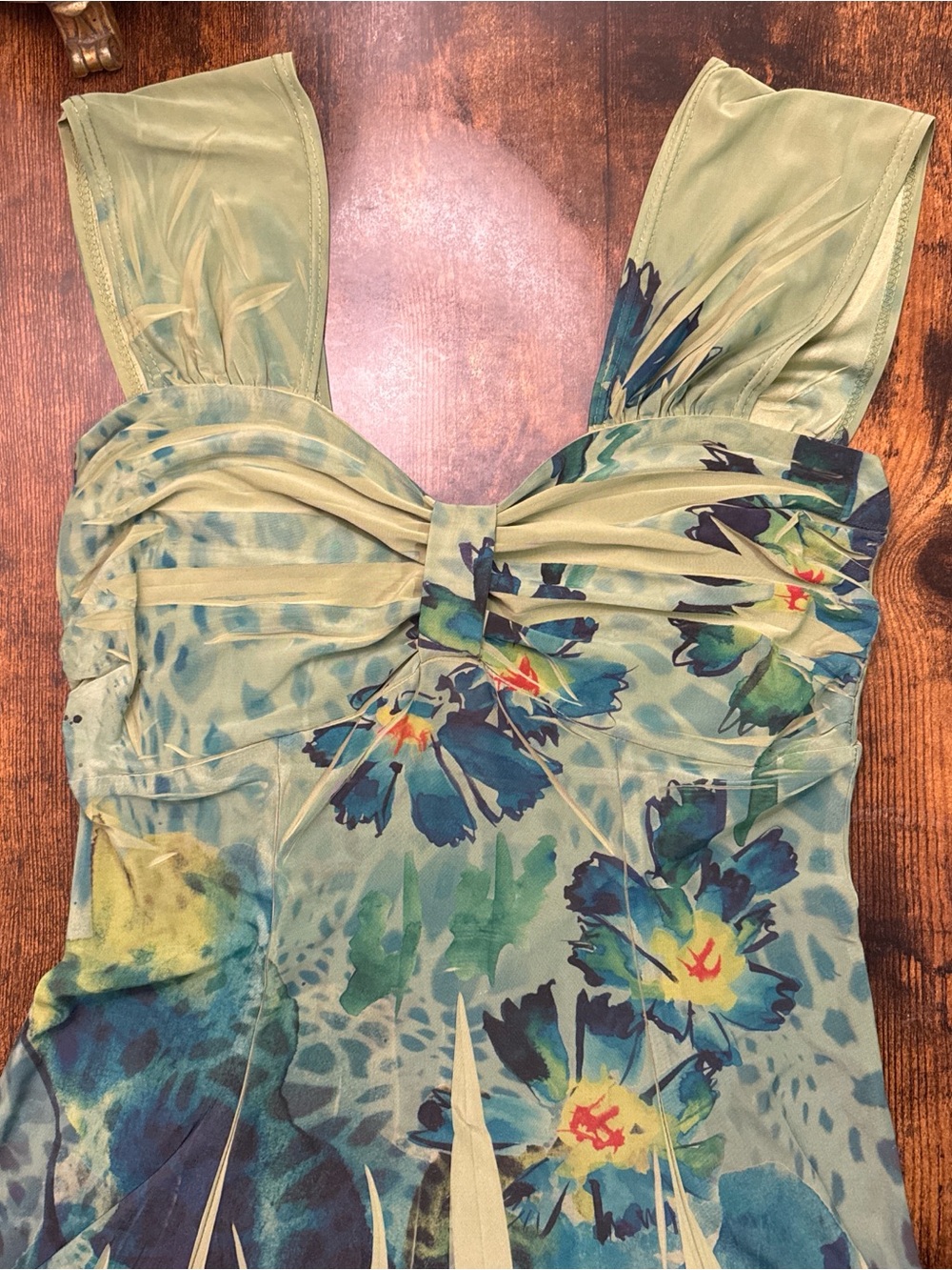 Floral Blue-Green Sleeveless Women's Dress